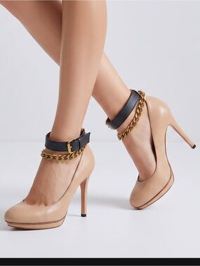 Lanvin Ete 2010 Ankle Strap Heels Size 37 Nude Leather Platform Pumps